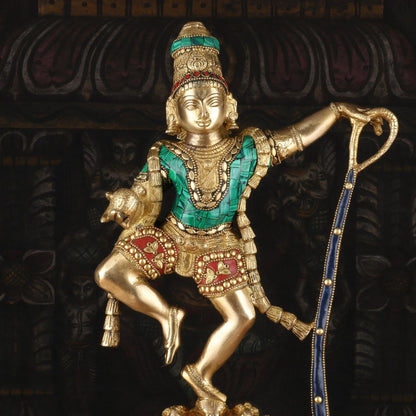 Brass Gem Stone Work Dancing Krishna On Kaliya Naag Weight 8 Kg And Height 20.5 Inch