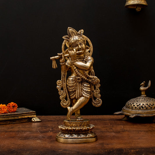 Brass Standing Krishna Weight 1.55 Kg And Height 10 Inch