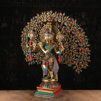 Brass Standing Gem Stone Work Tree Krishna Weight 20 Kg And Height 28 Inch
