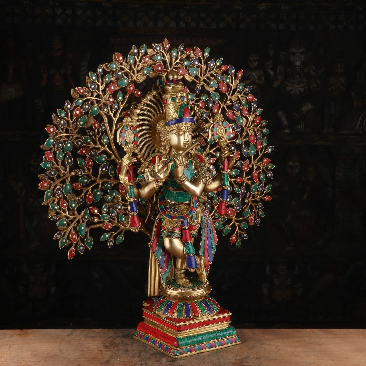Brass Standing Gem Stone Work Tree Krishna Weight 20 Kg And Height 28 Inch