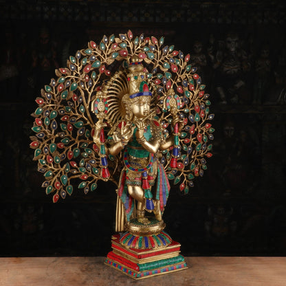 Brass Standing Gem Stone Work Tree Krishna Weight 20 Kg And Height 28 Inch