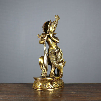 Brass Cow & Krishna Weight 4.4 Kg And Height 13 Inch