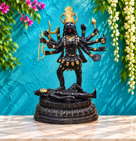 Brassaura® Brass Goddess Kali Statue Standing on Shiva | Height 43 Inches | Weight: 60 kg