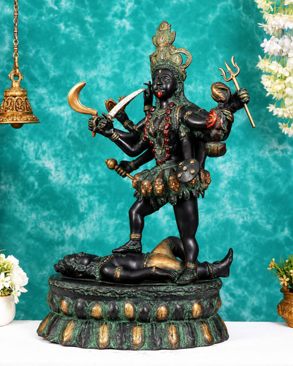 ब्रासोरा® वृंदावन वेणुगोपाल कृष्ण पीतल की प्रतिमा मोर के साथ | एंटीक नीला और सुनहरा रंग | ऊँचाई 20 इंच