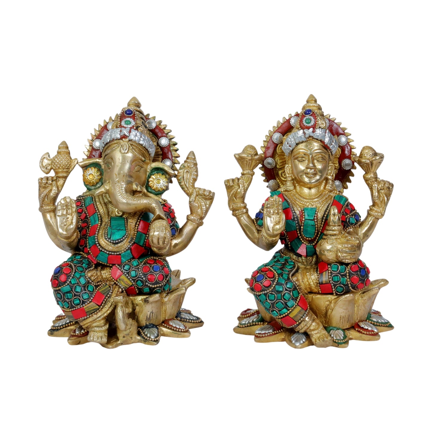 Brass Gem Stone Work Laxmi Ganesha Murti for Home and Decor Gift Height 22 cm Weight 5.1 Kg