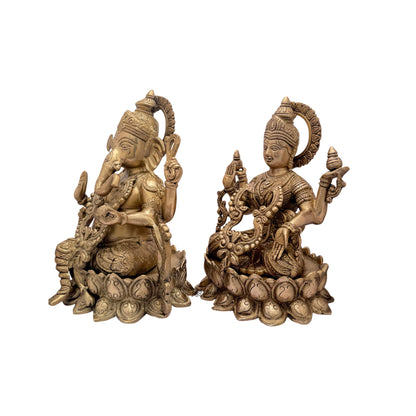 Brass Laxmi Ganesha Murti for Home and Decor Show Piece for Living Room Height 27 cm Weight 8.7 Kg