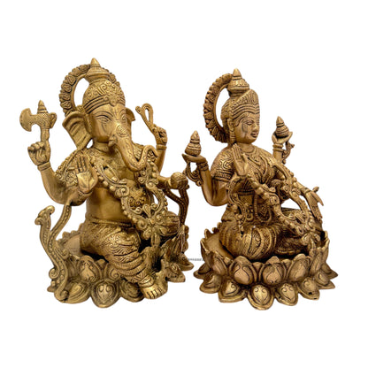 Brass Laxmi Ganesha Murti for Home and Decor Show Piece for Living Room Height 27 cm Weight 8.7 Kg