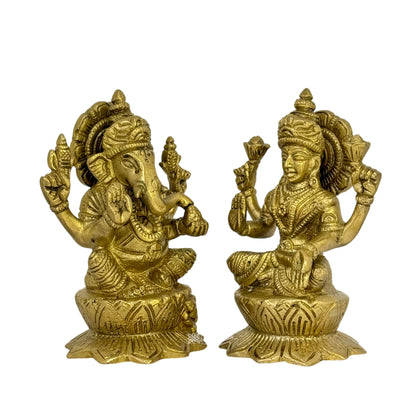 Brass Laxmi Ganesha Idols for Home and Decor Show Piece for Living Room Height 11 cm Weight 1.6 Kg