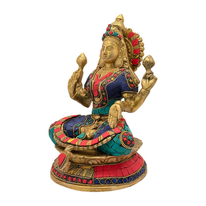 Brass Gem Stone Work Sitting Laxmi MATA On Chowki Murti for Home and Decor Height 24 cm Weight 3.44 Kg