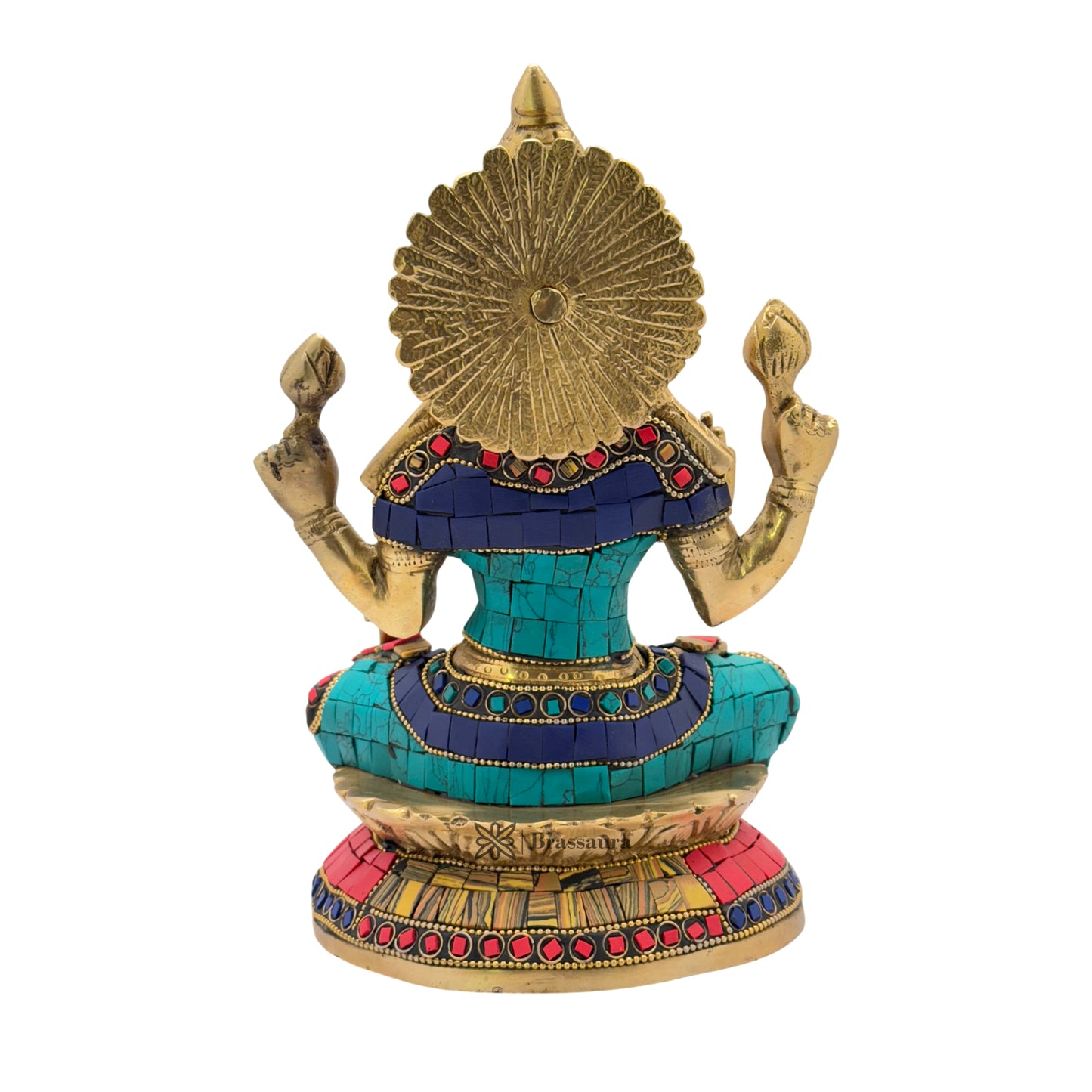 Brass Gem Stone Work Sitting Laxmi MATA On Chowki Murti for Home and Decor Height 24 cm Weight 3.44 Kg