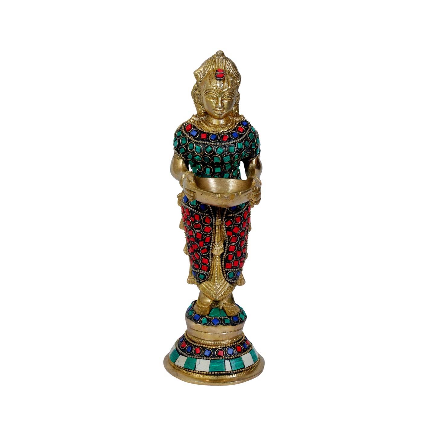 Brass Gem Stone Work Laxmi MATA Murti for Home and Decor Show Piece for Living Height 28 cm Weight 1.75 Kg