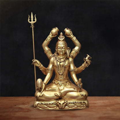 Brassaura™ Brass Lord Mrityunjaya Shiva Statue, Height 30 Inches | Temple & Home Décor