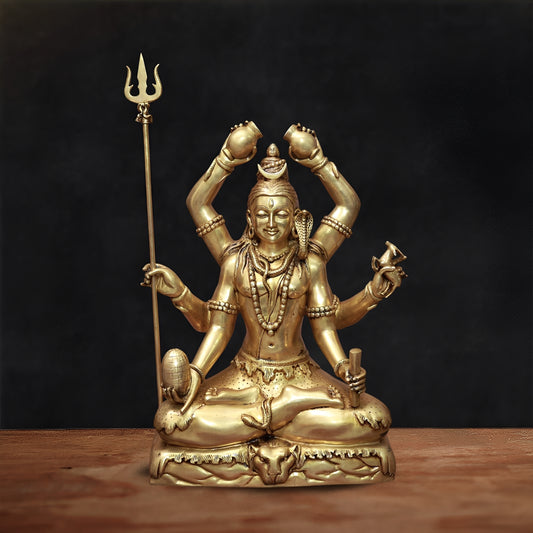 Brassaura™ Brass Lord Mrityunjaya Shiva Statue, Height 30 Inches | Temple & Home Décor