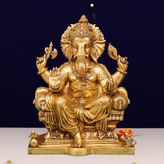 18-INCH BRASS GANESH IDOL DIVINE MASTERPIECE FOR HOME
