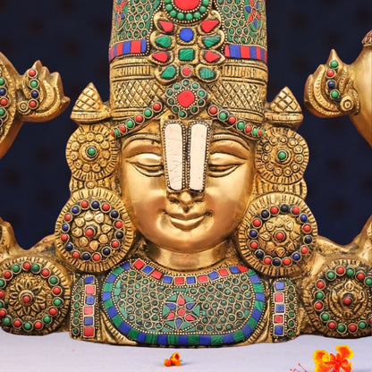 Brassaura® Wall Hanging Tirupati Balaji with Stone Work in Pure Brass | Height 16 Inches