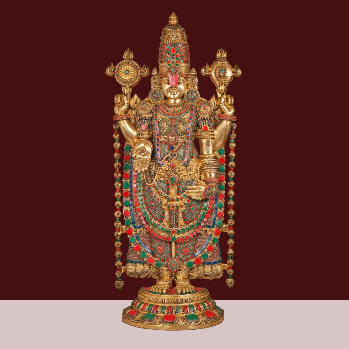 Brassaura® Brass Colourful Venkateswara Swamy Idol | Height 48 Inches & Weight 49 kg