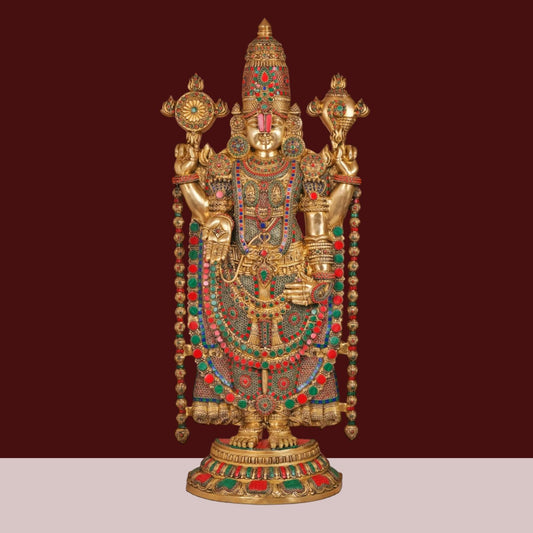 Brassaura® Brass Colourful Venkateswara Swamy Idol | Height 48 Inches & Weight 49 kg
