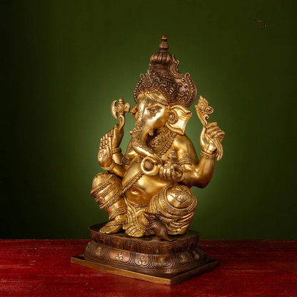 Brassaura® Brass Ganesha Statue for Temple | Height 16 Inches