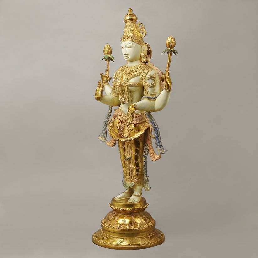 Brassaura™ Brass Lakshmi Statue | Height 40 Inches & Weight 32.430 kg