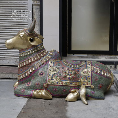 Handcrafted statue Brass Multistonework Nandi Idol Forn Home decor and Temple 36 inches