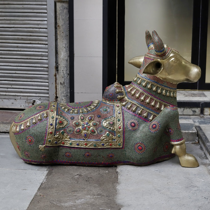 Handcrafted statue Brass Multistonework Nandi Idol Forn Home decor and Temple 36 inches