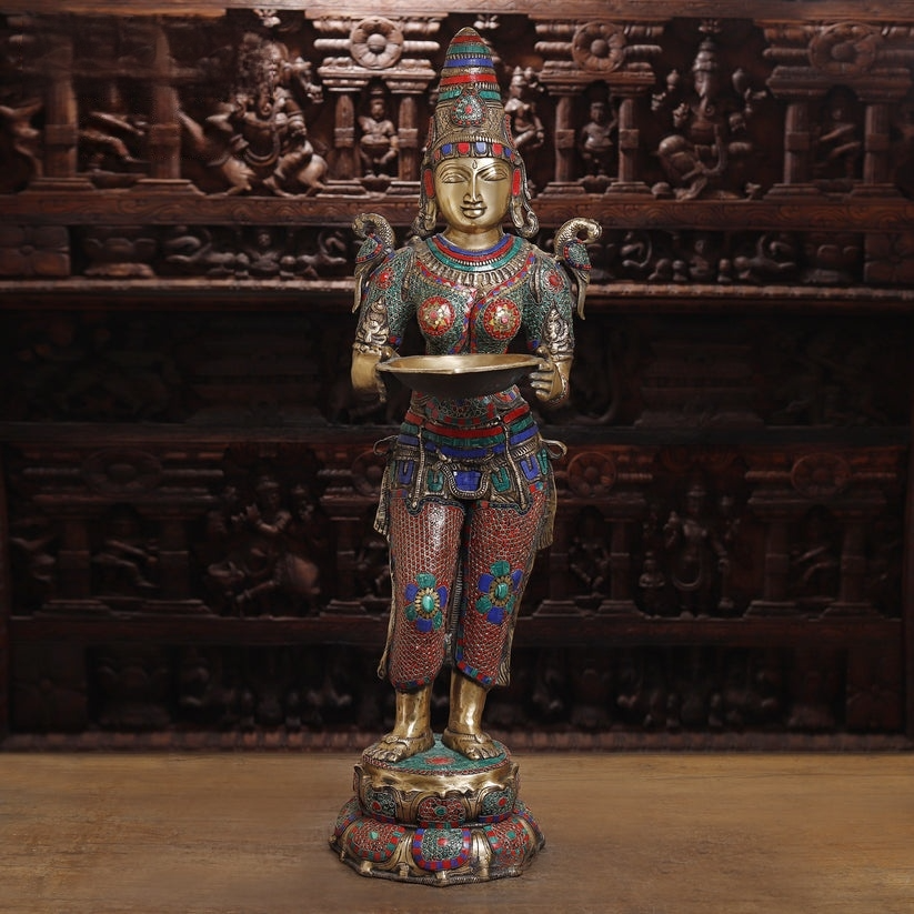 Brassaura™ Brass Deep Lakshmi Statue | Height 43 Inches & Weight 30.290 kg
