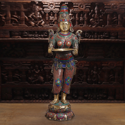 Brassaura™ Brass Deep Lakshmi Statue | Height 43 Inches & Weight 30.290 kg