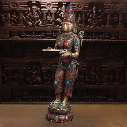 Brassaura™ Brass Deep Lakshmi Statue | Height 43 Inches & Weight 30.290 kg