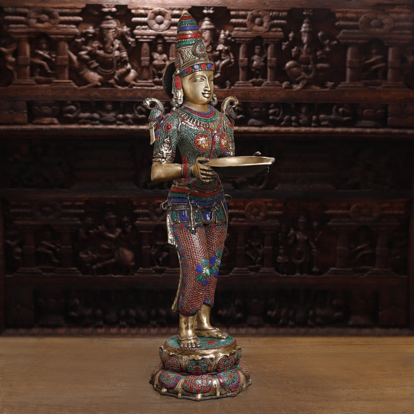 Brassaura™ Brass Deep Lakshmi Statue | Height 43 Inches & Weight 30.290 kg