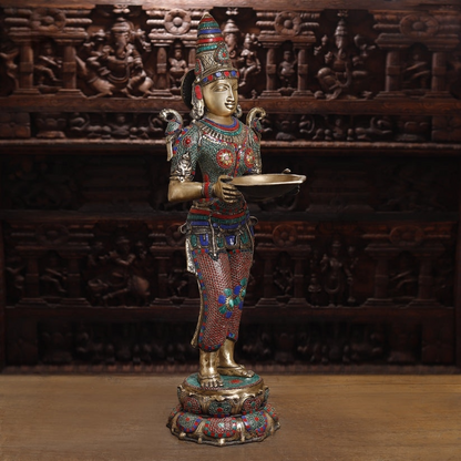 Brassaura™ Brass Deep Lakshmi Statue | Height 43 Inches & Weight 30.290 kg