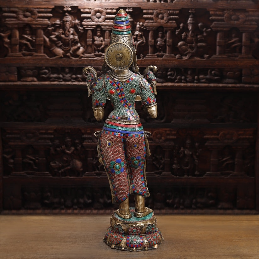 Brassaura™ Brass Deep Lakshmi Statue | Height 43 Inches & Weight 30.290 kg