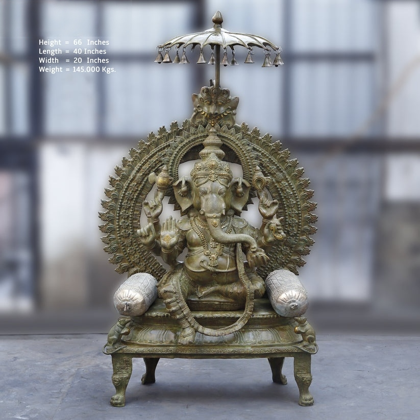 Brassaura™ Brass Big Ganesha Statue | Height 66 Inches & Weight 145 kg