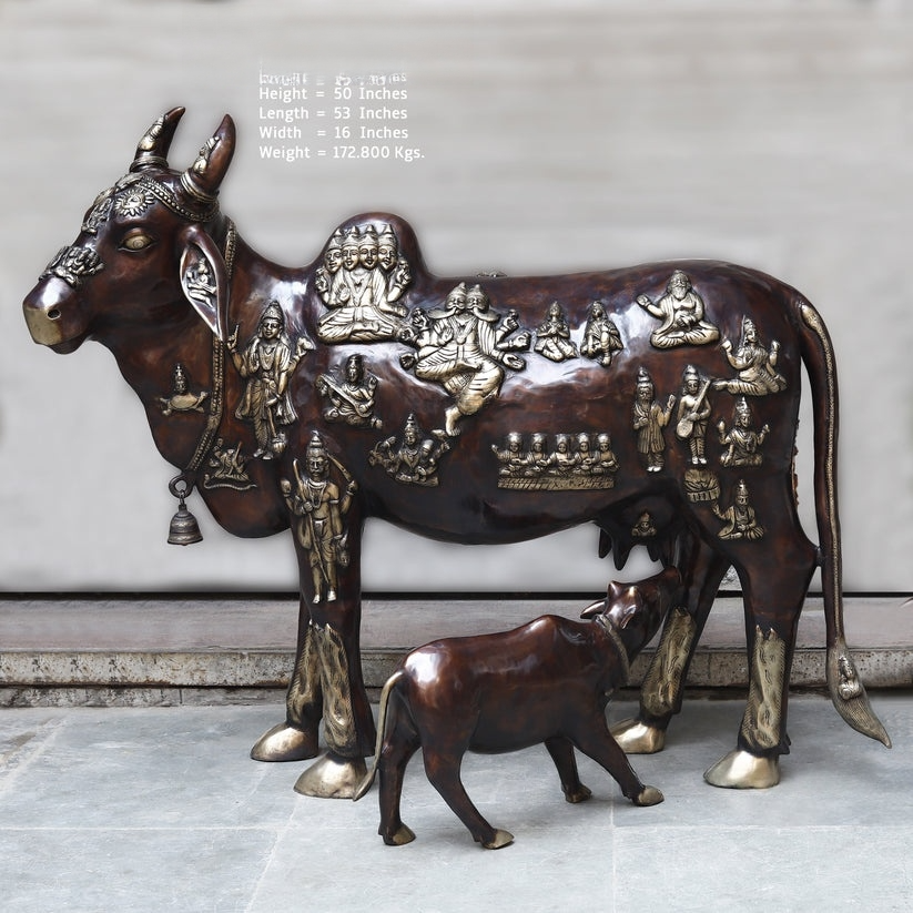 Brassaura™ Brass Big Cow Baby Statue | Height 50 Inches & Weight 172.800 kg