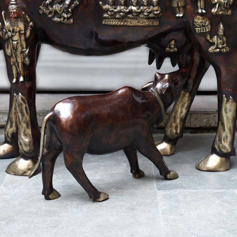 Brassaura™ Brass Big Cow Baby Statue | Height 50 Inches & Weight 172.800 kg