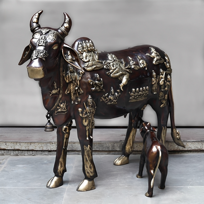 Brassaura™ Brass Big Cow Baby Statue | Height 50 Inches & Weight 172.800 kg