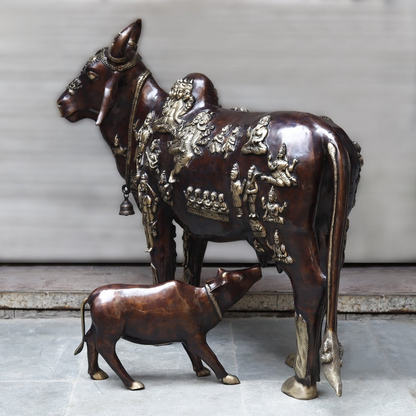 Brassaura™ Brass Big Cow Baby Statue | Height 50 Inches & Weight 172.800 kg