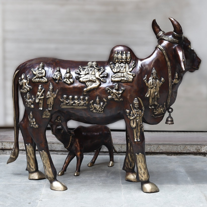 Brassaura™ Brass Big Cow Baby Statue | Height 50 Inches & Weight 172.800 kg