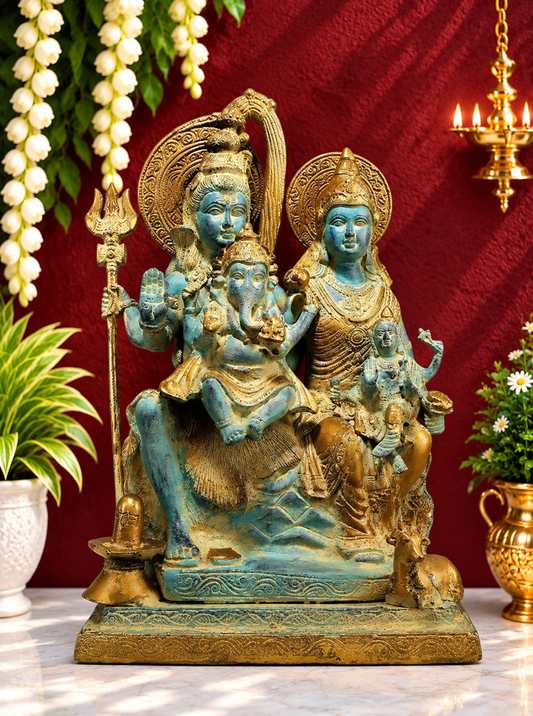 Brassaura® Brass Shiv Family Statue | Pure Superfine Brass Handcrafted Murti | Brass Statue for Home Temple, Pooja Room | Height 18 Inches | Weight 18.16 Kgs