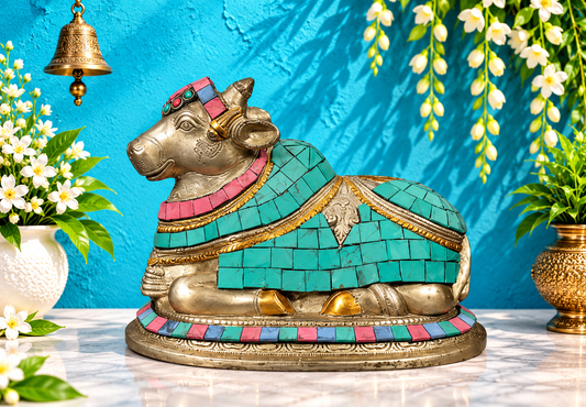 Brassaura® Pure Brass Nandi Statue | Pure Superfine Brass Handcrafted Murti | Brass Statue for Home Temple, Pooja Room | Height 6 Inches | Weight 2.05 Kgs
