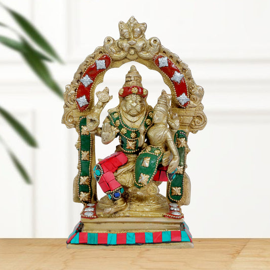 Brass Gem Stone Work Narasimha Murti for Home and Decor Height 25 cm and Weight 1.92 Kg