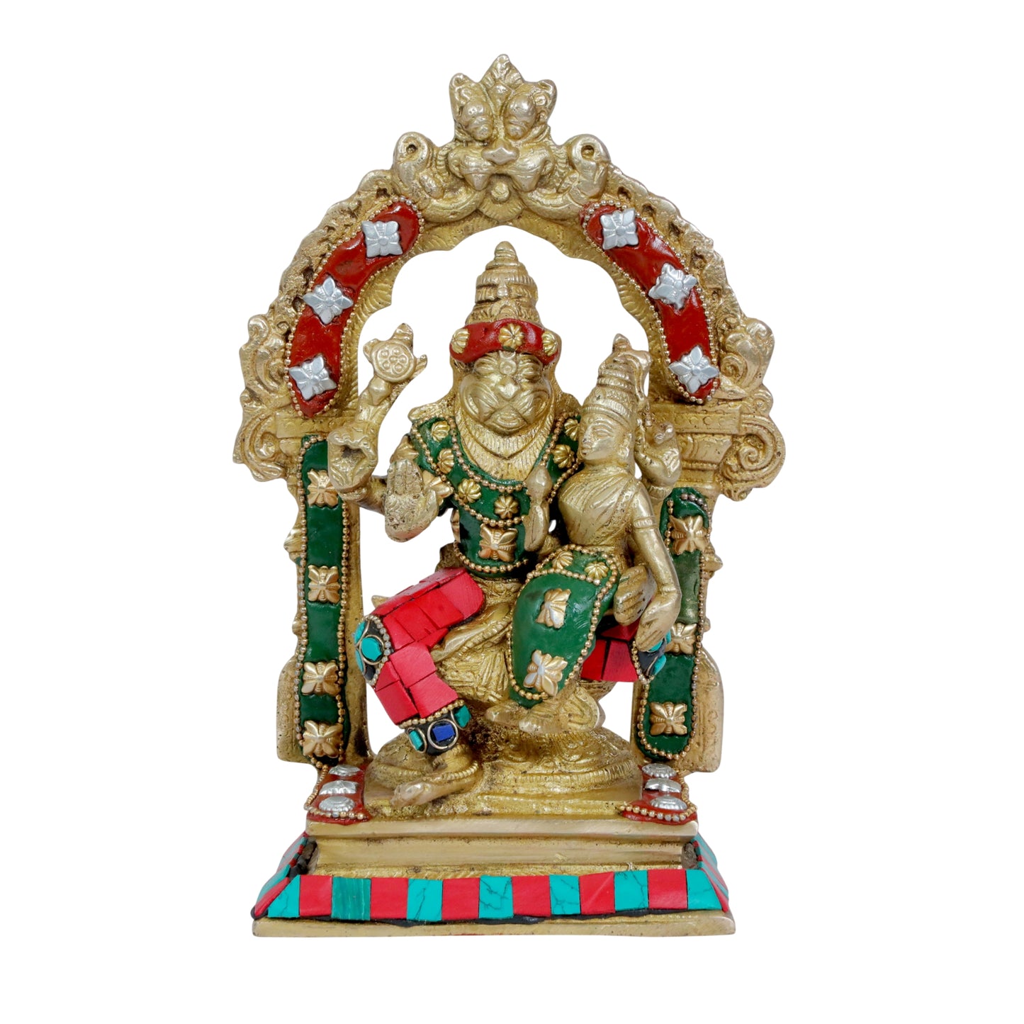 Brass Gem Stone Work Narasimha Murti for Home and Decor Height 25 cm and Weight 1.92 Kg