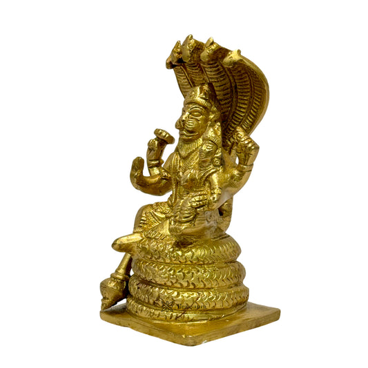 Brassaura® Narasimha Lakshmi with Sheshnaag Brass Murti | Antique Brass Finish | Height 6 Inches