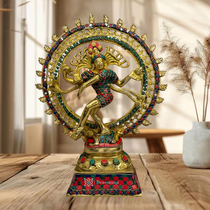 Brass Gem Stone Work Finish Quality Dancing Natraj God Idols for Home and Decor Weight 4.3 Kg Height 37 cm