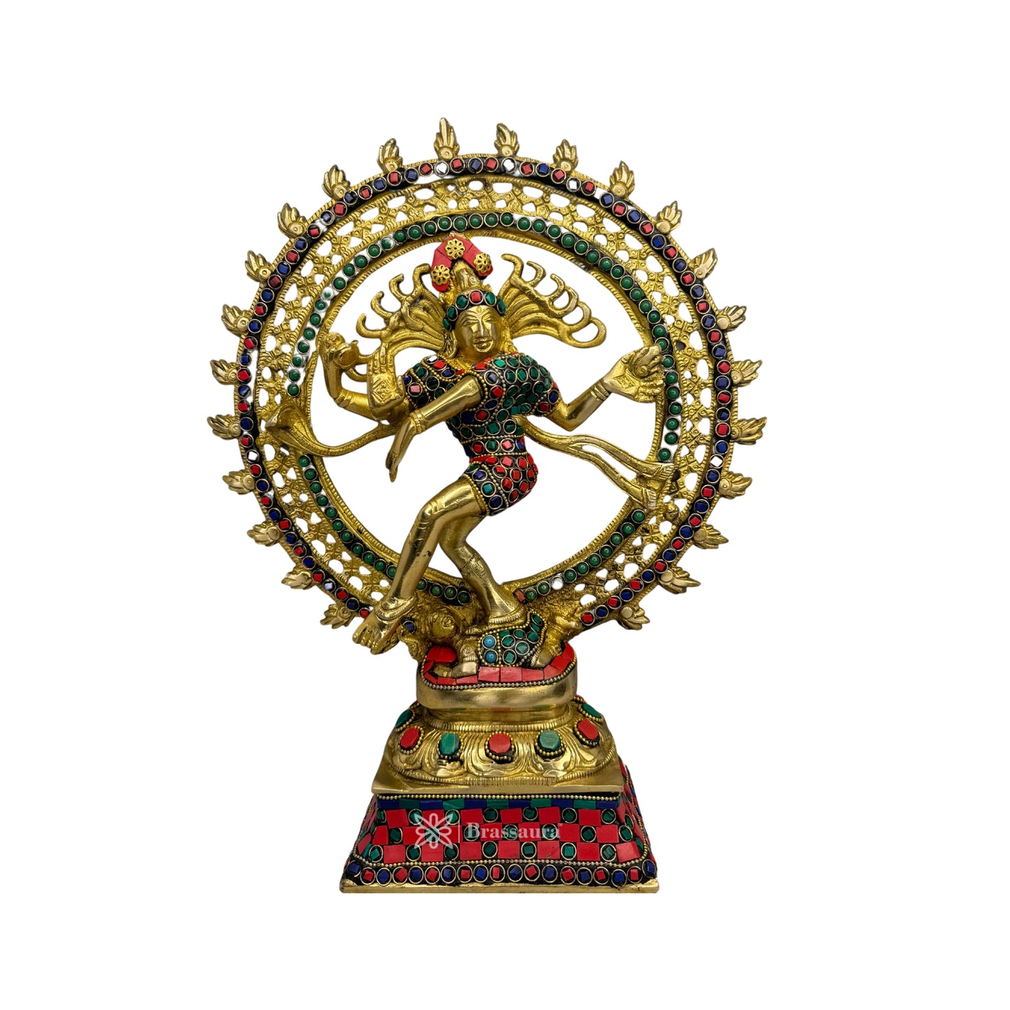 Brass Gem Stone Work Finish Quality Dancing Natraj God Idols for Home and Decor Weight 4.3 Kg Height 37 cm