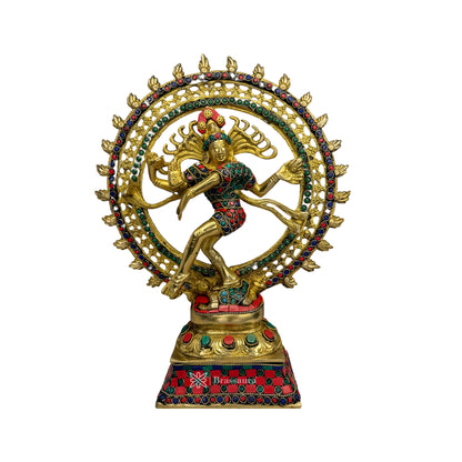 Brass Gem Stone Work Finish Quality Dancing Natraj God Idols for Home and Decor Weight 4.3 Kg Height 37 cm