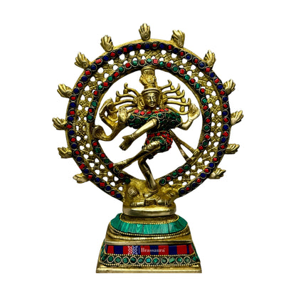 Brass Gem Stone Work Golden Finish Quality Dancing Natraj God Idols for Home and Decor Height 24 cm Weight 1.7 Kg