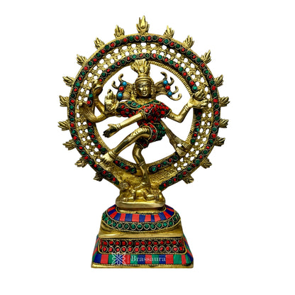 Brass Gem Stone Work Golden Finish Quality Dancing Natraj God Idols for Home and Decor Height 29 cm Weight 2.9 Kg