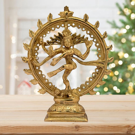 Brass Golden Finish Quality Dancing Natraj God Idols for Home and Decor Pooja Room Height 15 cm Weight 500 Gram