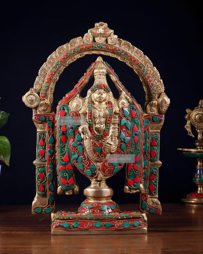 Brassaura™ Superfine Brass Tirupati Balaji Idol with Meenakari Stonework | Handcrafted Devotional Décor | Weight 4.5 Kgs | Height 13 Inches