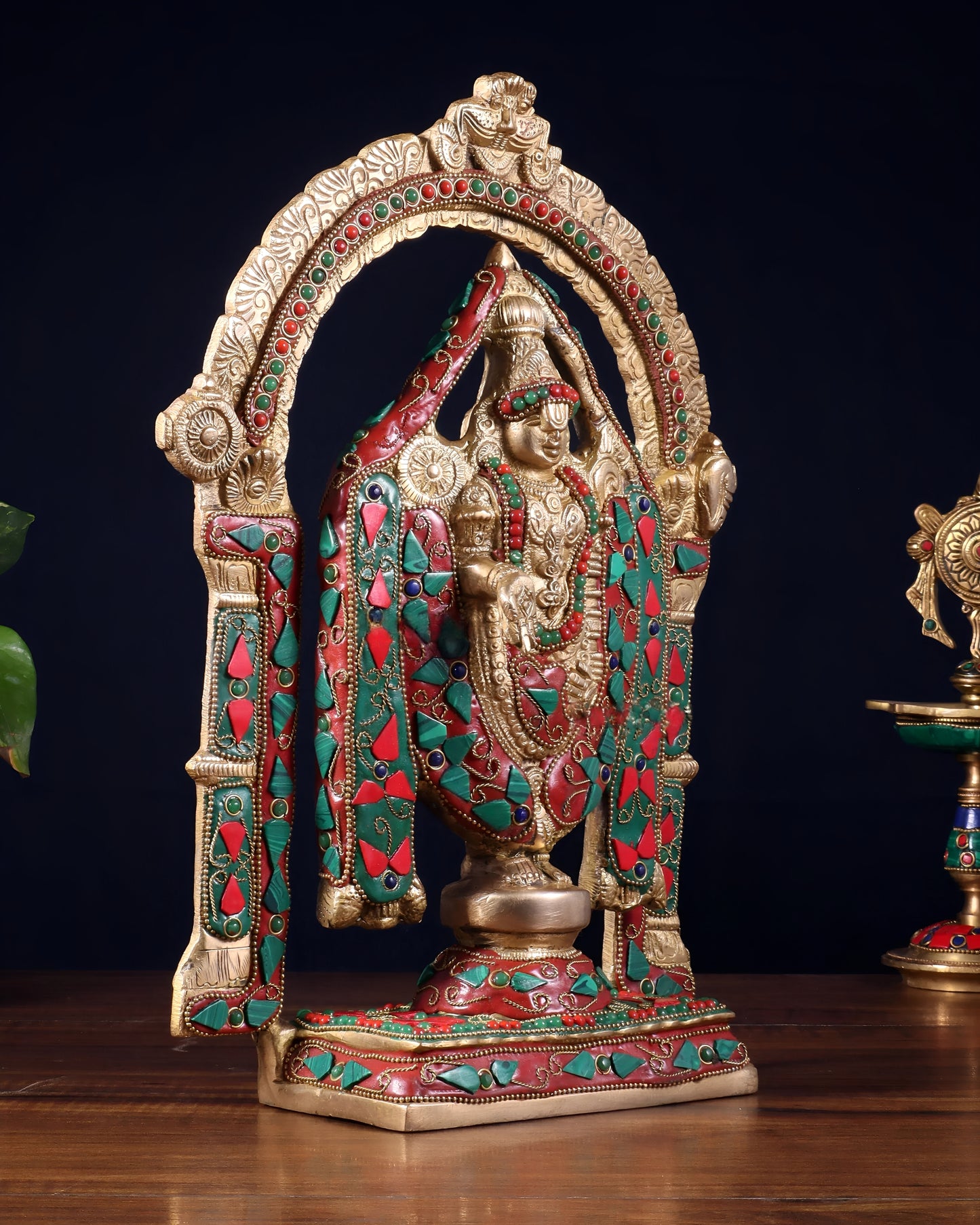 Brassaura™ Superfine Brass Tirupati Balaji Idol with Meenakari Stonework | Handcrafted Devotional Décor | Weight 4.5 Kgs | Height 13 Inches
